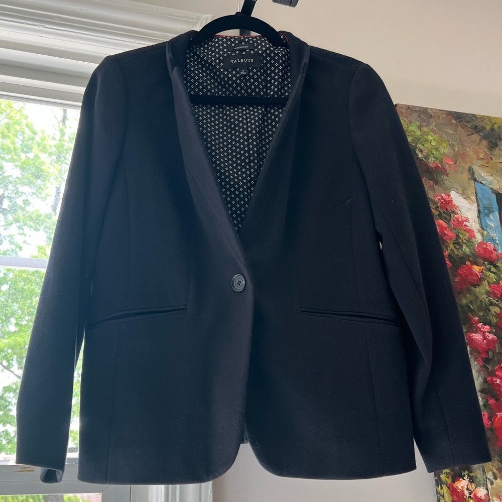 Talbots Aberdeen Blazer Womens Size 6 Black Jacket One Button Stretch Knit